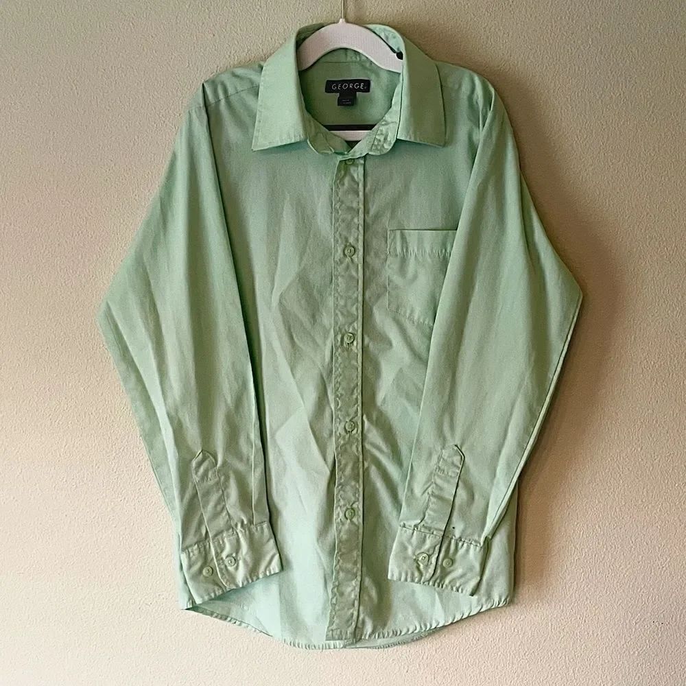 Kids Light-Green, George, Long-Sleeve, Button Down Dress Shirt. Size Lg (10-12)